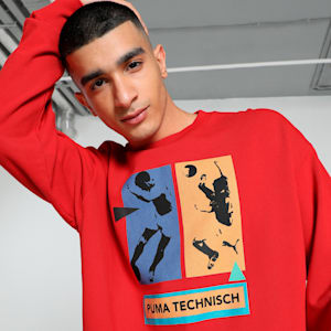 GRAPHICS "Technisch" Men's Relaxed Fit Crew-Neck Sweatshirt, For All Time Red, extralarge-IND